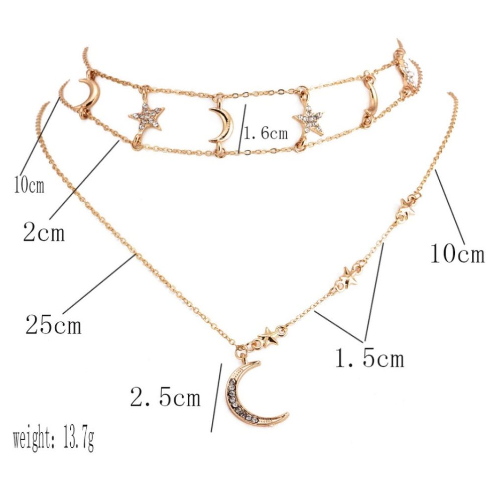 Gold Crescent Moon Star Choker Necklace - Picture 3 of 4
